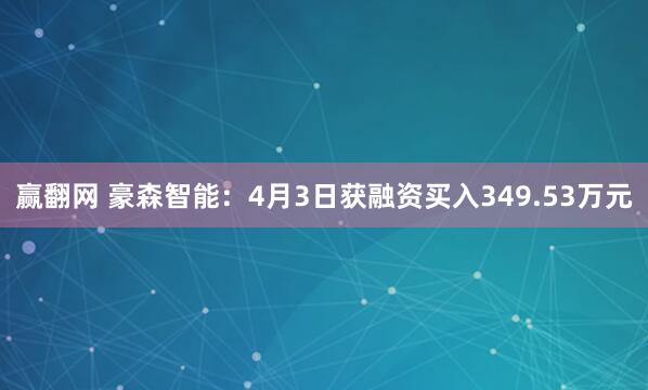 赢翻网 豪森智能：4月3日获融资买入349.53万元