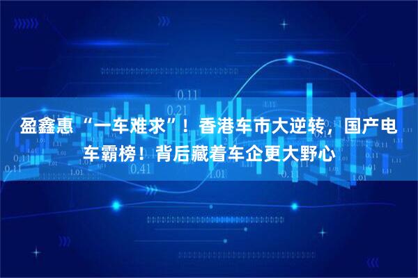 盈鑫惠 “一车难求”！香港车市大逆转，国产电车霸榜！背后藏着车企更大野心